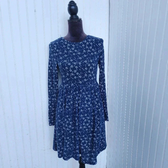 NWT Francesca's Navy White Floral Blue Rein A-Line Dress Womens Knit Stretch XS - Picture 1 of 14